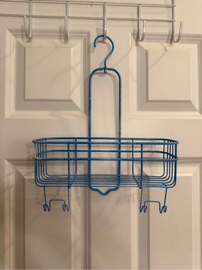 “Blue w/white splash”Metal Over-the-Door Shower Caddy & shelf